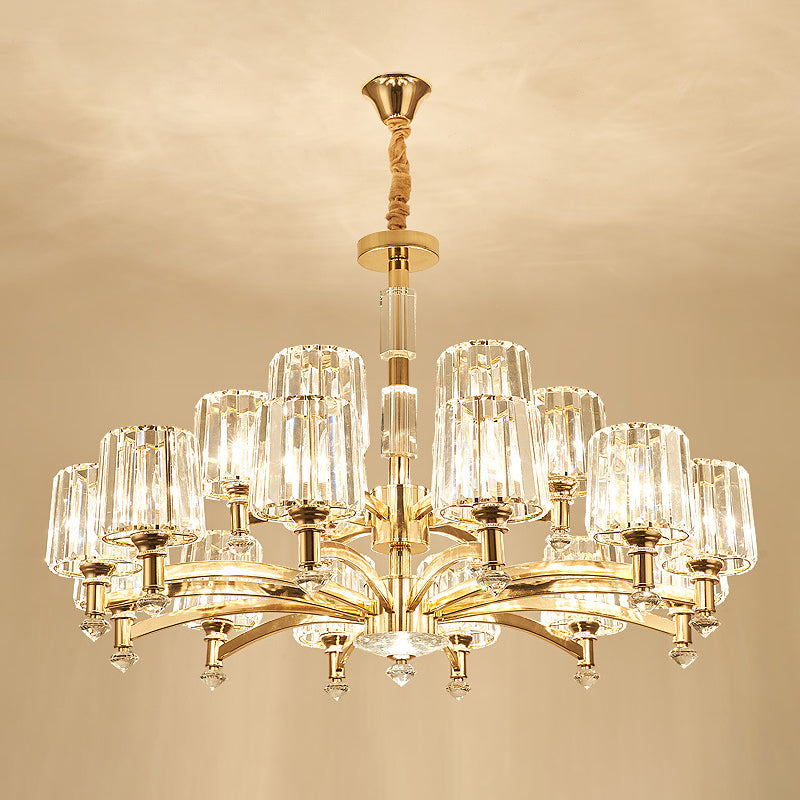 Cylindrical Chandelier Light Minimalist Optic Crystal Prism Gold Pendant for Living Room 18 Gold Clearhalo 'Ceiling Lights' 'Chandeliers' 'Modern Chandeliers' 'Modern' Lighting' 2546986
