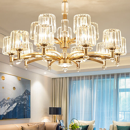 Cylindrical Chandelier Light Minimalist Optic Crystal Prism Gold Pendant for Living Room Clearhalo 'Ceiling Lights' 'Chandeliers' 'Modern Chandeliers' 'Modern' Lighting' 2546988