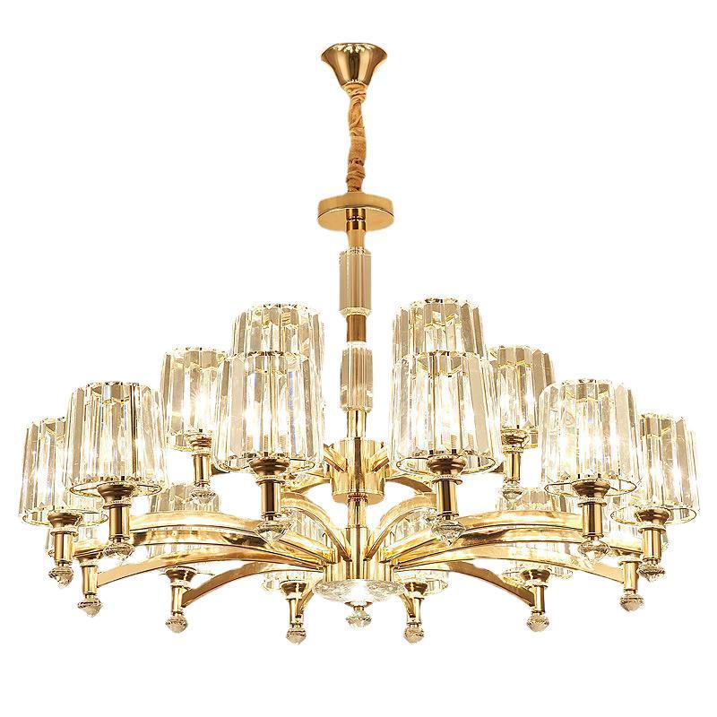 Cylindrical Chandelier Light Minimalist Optic Crystal Prism Gold Pendant for Living Room Clearhalo 'Ceiling Lights' 'Chandeliers' 'Modern Chandeliers' 'Modern' Lighting' 2546989
