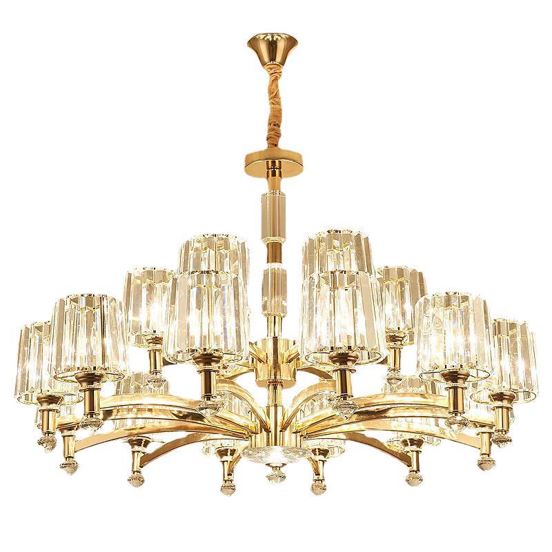Cylindrical Chandelier Light Minimalist Optic Crystal Prism Gold Pendant for Living Room Clearhalo 'Ceiling Lights' 'Chandeliers' 'Modern Chandeliers' 'Modern' Lighting' 2546989