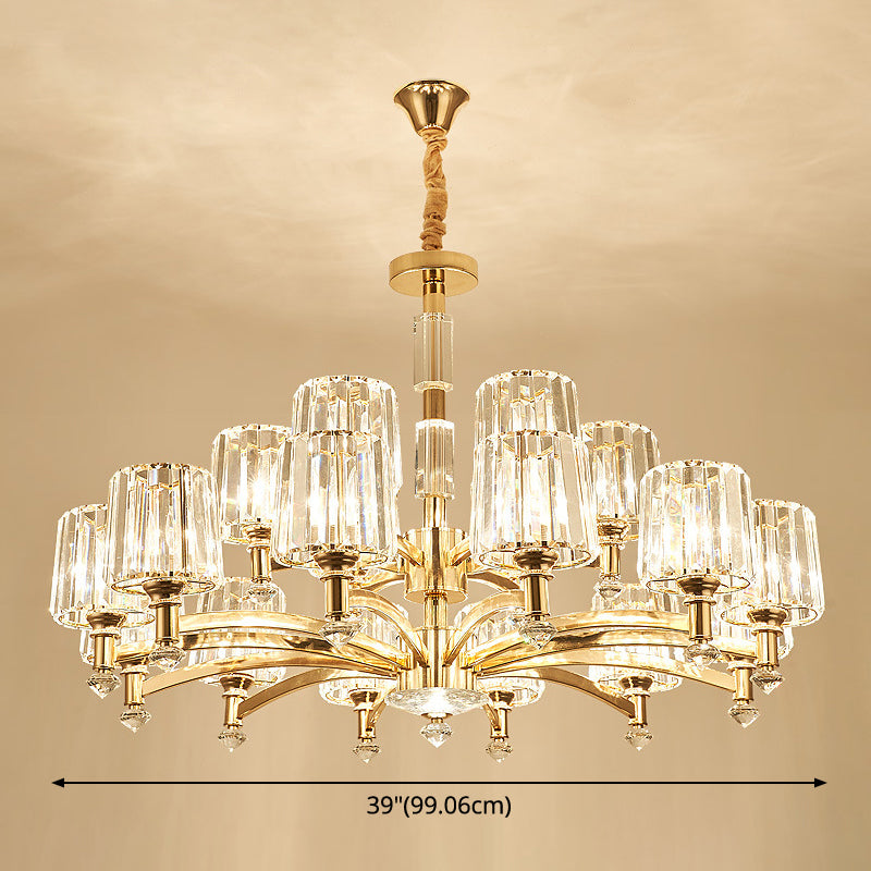 Cylindrical Chandelier Light Minimalist Optic Crystal Prism Gold Pendant for Living Room Clearhalo 'Ceiling Lights' 'Chandeliers' 'Modern Chandeliers' 'Modern' Lighting' 2546990