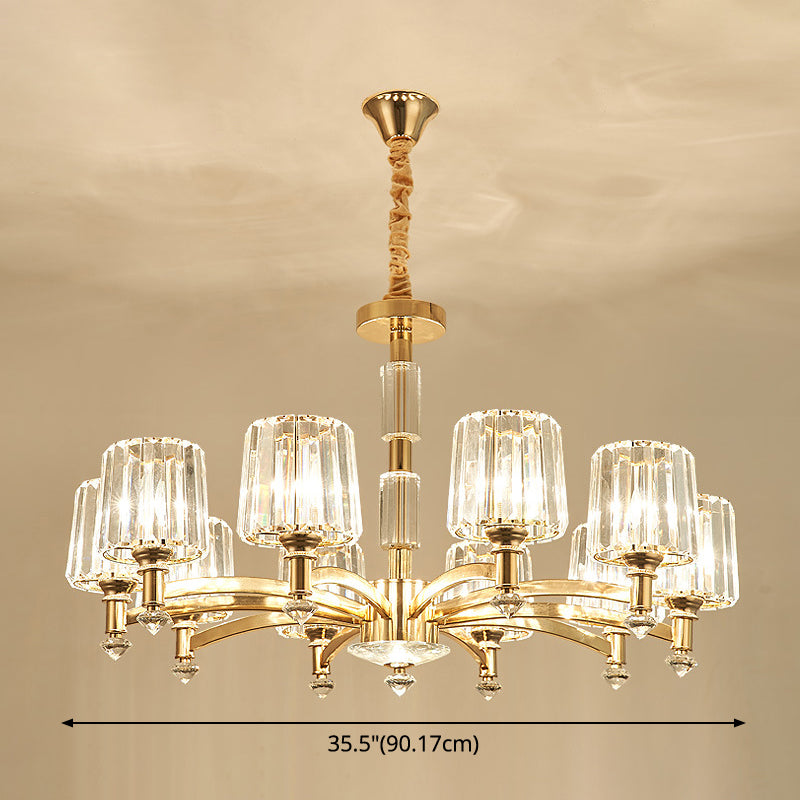 Cylindrical Chandelier Light Minimalist Optic Crystal Prism Gold Pendant for Living Room Clearhalo 'Ceiling Lights' 'Chandeliers' 'Modern Chandeliers' 'Modern' Lighting' 2546991