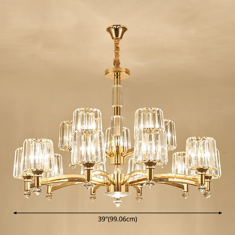 Cylindrical Chandelier Light Minimalist Optic Crystal Prism Gold Pendant for Living Room Clearhalo 'Ceiling Lights' 'Chandeliers' 'Modern Chandeliers' 'Modern' Lighting' 2546992