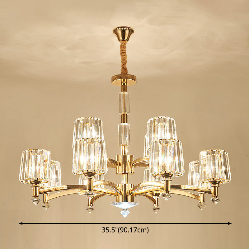 Cylindrical Chandelier Light Minimalist Optic Crystal Prism Gold Pendant for Living Room Clearhalo 'Ceiling Lights' 'Chandeliers' 'Modern Chandeliers' 'Modern' Lighting' 2546994