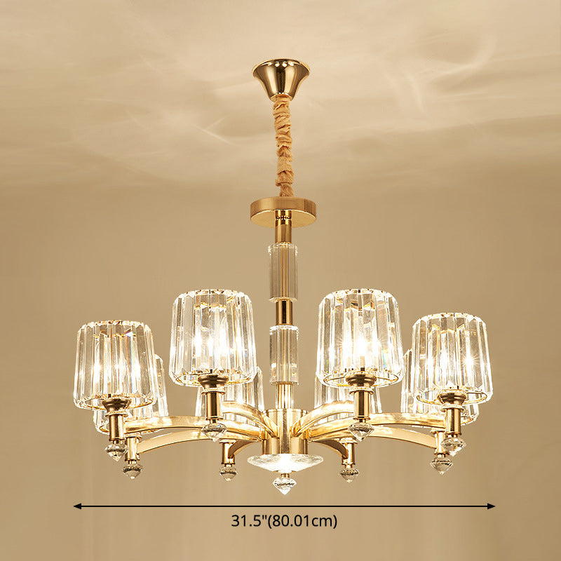 Cylindrical Chandelier Light Minimalist Optic Crystal Prism Gold Pendant for Living Room Clearhalo 'Ceiling Lights' 'Chandeliers' 'Modern Chandeliers' 'Modern' Lighting' 2546996