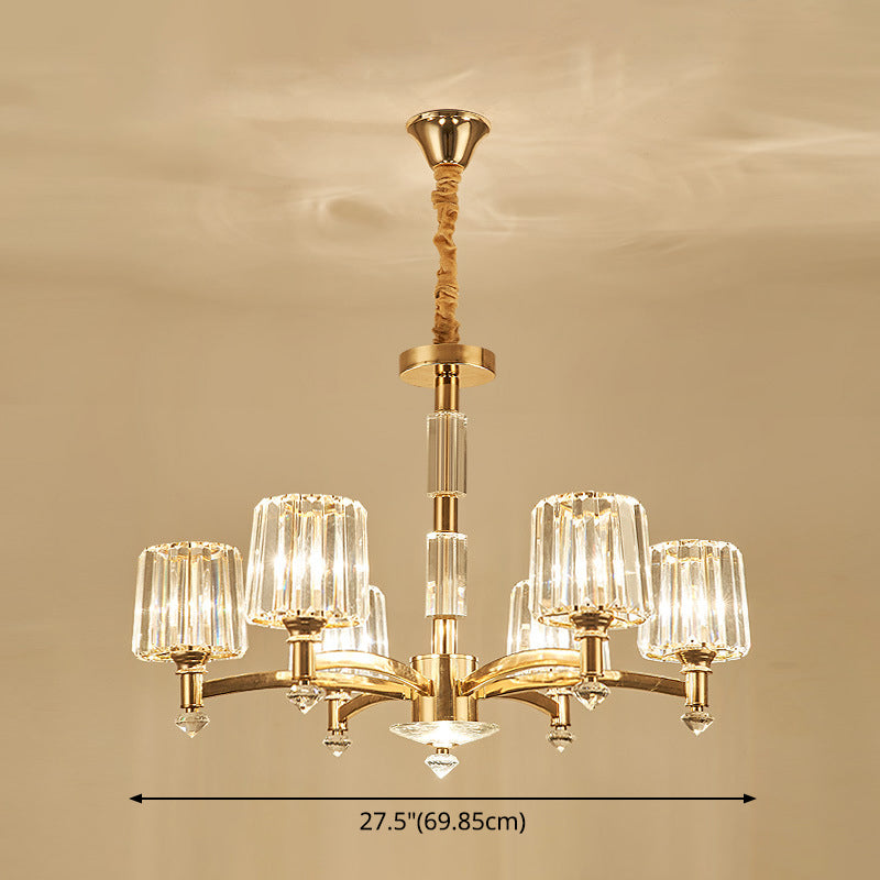Cylindrical Chandelier Light Minimalist Optic Crystal Prism Gold Pendant for Living Room Clearhalo 'Ceiling Lights' 'Chandeliers' 'Modern Chandeliers' 'Modern' Lighting' 2546998