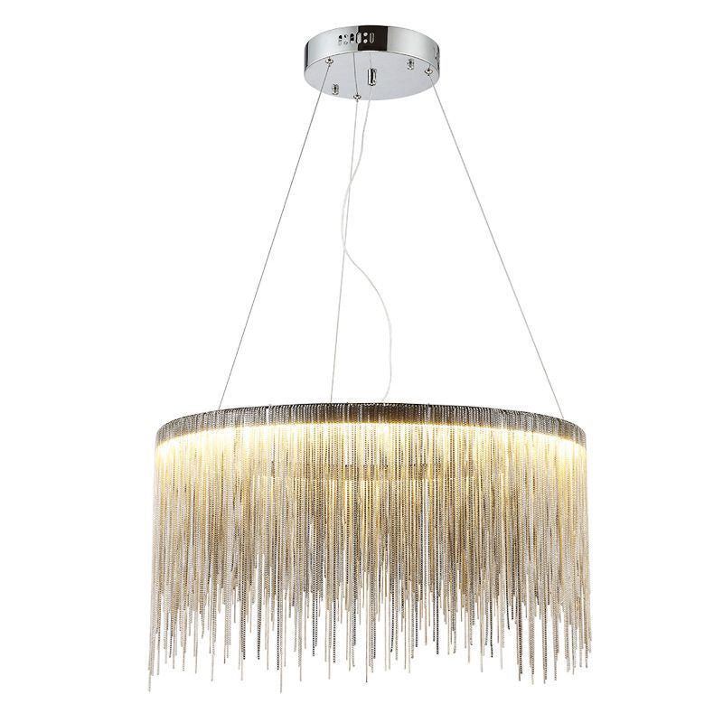 Silver Tassel Chain Pendant Lamp Modernist Metal Ceiling Chandelier in Round Shape Clearhalo 'Ceiling Lights' 'Chandeliers' 'Modern Chandeliers' 'Modern' Lighting' 2547004