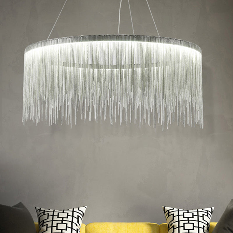 Silver Tassel Chain Pendant Lamp Modernist Metal Ceiling Chandelier in Round Shape Clearhalo 'Ceiling Lights' 'Chandeliers' 'Modern Chandeliers' 'Modern' Lighting' 2547006