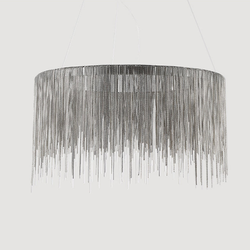 Silver Tassel Chain Pendant Lamp Modernist Metal Ceiling Chandelier in Round Shape Clearhalo 'Ceiling Lights' 'Chandeliers' 'Modern Chandeliers' 'Modern' Lighting' 2547007