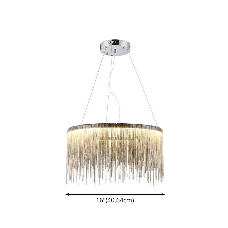 Silver Tassel Chain Pendant Lamp Modernist Metal Ceiling Chandelier in Round Shape Clearhalo 'Ceiling Lights' 'Chandeliers' 'Modern Chandeliers' 'Modern' Lighting' 2547008