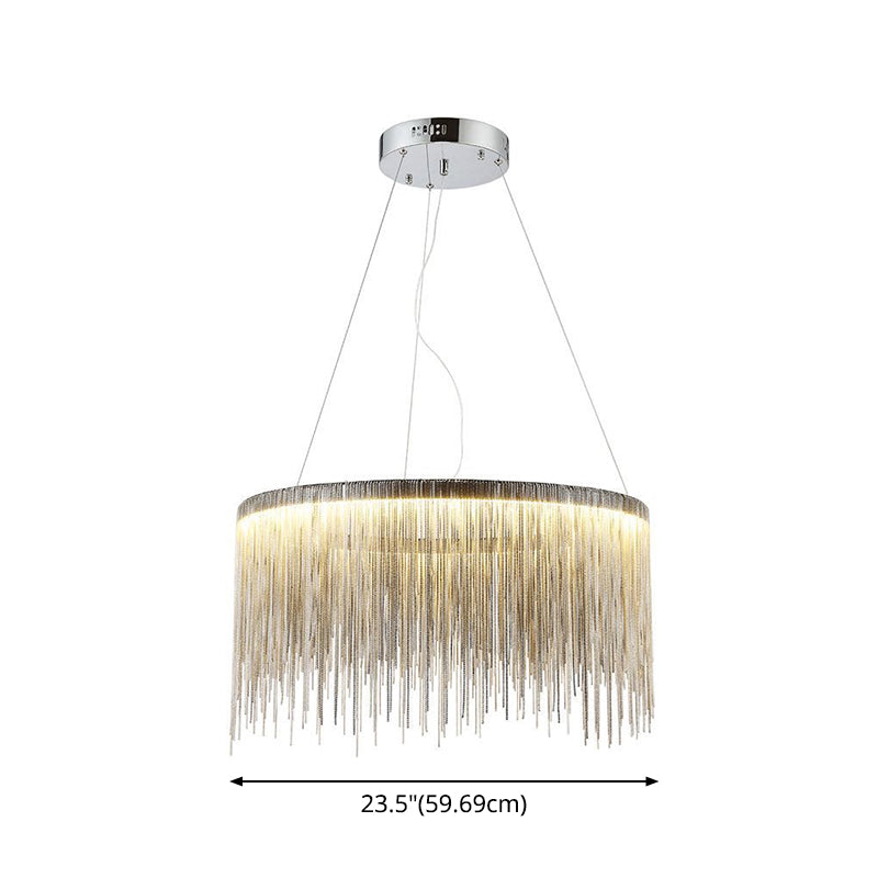 Silver Tassel Chain Pendant Lamp Modernist Metal Ceiling Chandelier in Round Shape Clearhalo 'Ceiling Lights' 'Chandeliers' 'Modern Chandeliers' 'Modern' Lighting' 2547010