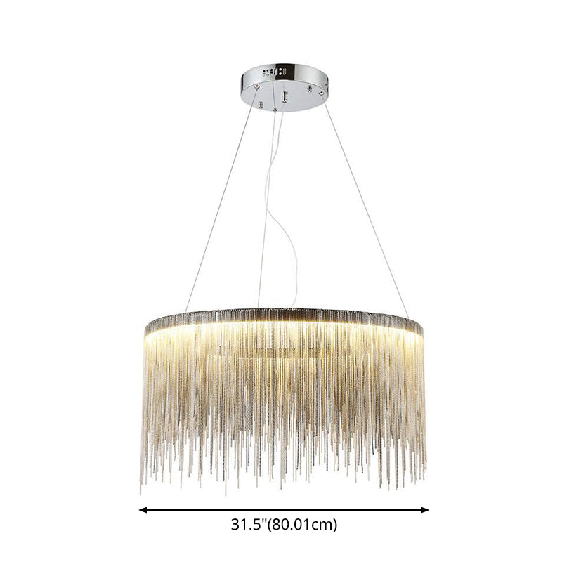 Silver Tassel Chain Pendant Lamp Modernist Metal Ceiling Chandelier in Round Shape Clearhalo 'Ceiling Lights' 'Chandeliers' 'Modern Chandeliers' 'Modern' Lighting' 2547011