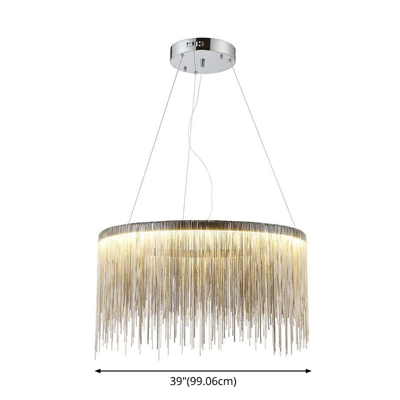 Silver Tassel Chain Pendant Lamp Modernist Metal Ceiling Chandelier in Round Shape Clearhalo 'Ceiling Lights' 'Chandeliers' 'Modern Chandeliers' 'Modern' Lighting' 2547012