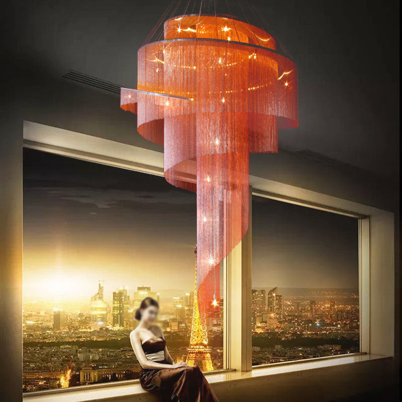 Glam Spiral Tassel Chandelier Stylish Modern Metal 4-Light Ceiling Light for Hall Clearhalo 'Ceiling Lights' 'Chandeliers' 'Modern Chandeliers' 'Modern' Lighting' 2547018