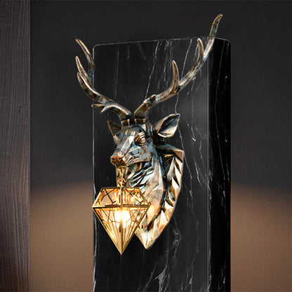 Vintage Diamond Brass Metal Sconce Light 1 Light Wall Lamp with Resin Deer Decoration, 16"/18.5" Wide Brass Clearhalo 'Wall Lamps & Sconces' 'Wall Lights' Lighting' 254702