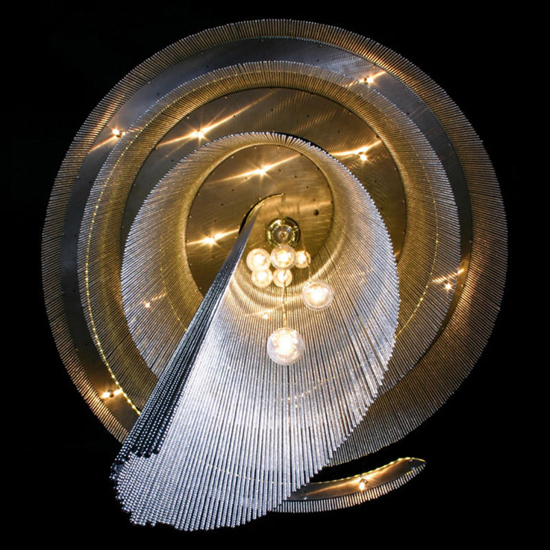Glam Spiral Tassel Chandelier Stylish Modern Metal 4-Light Ceiling Light for Hall Clearhalo 'Ceiling Lights' 'Chandeliers' 'Modern Chandeliers' 'Modern' Lighting' 2547021