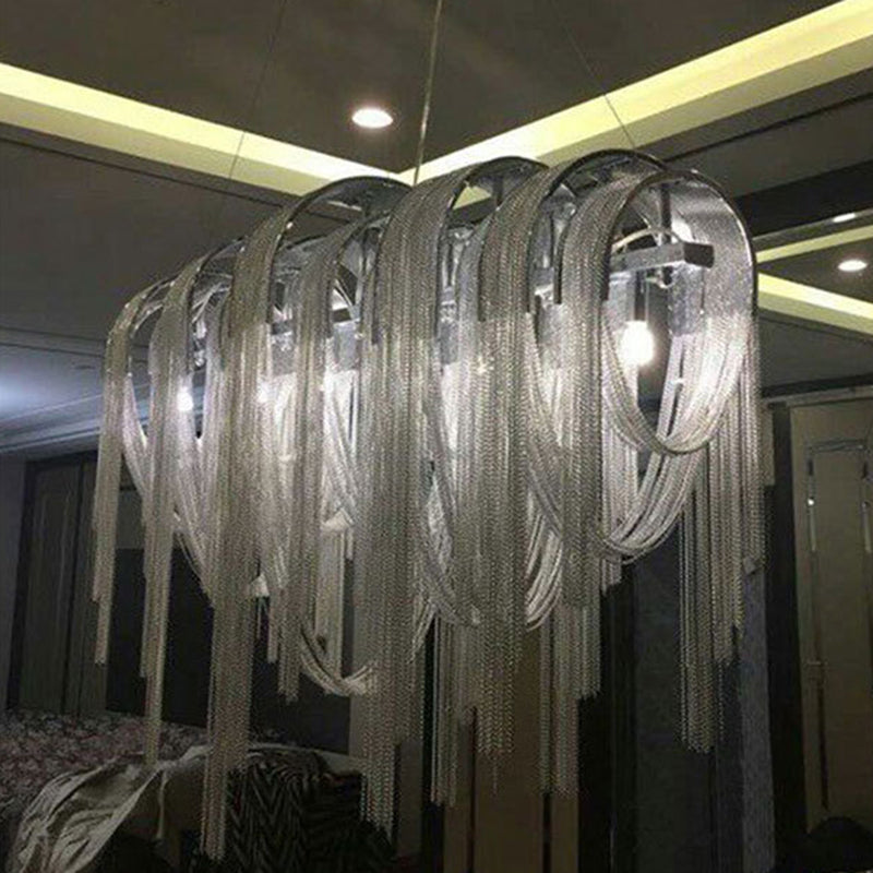 Arch Aluminum Chain Chandelier Postmodern 12-Bulb Silver Suspension Light for Lobby Clearhalo 'Ceiling Lights' 'Island Lights' Lighting' 2547022