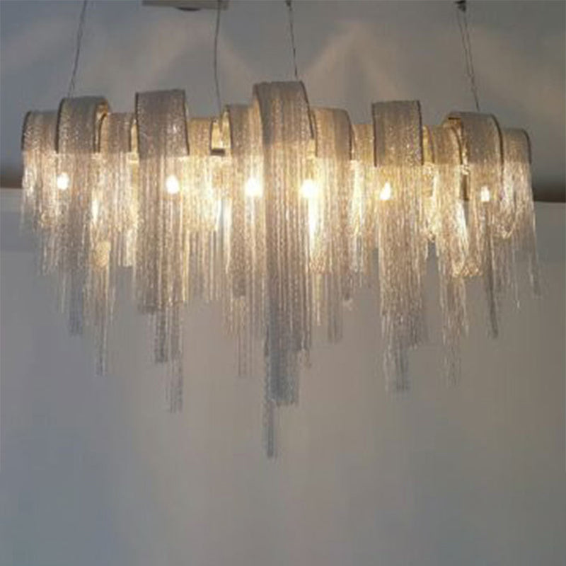 Arch Aluminum Chain Chandelier Postmodern 12-Bulb Silver Suspension Light for Lobby Silver Clearhalo 'Ceiling Lights' 'Island Lights' Lighting' 2547023