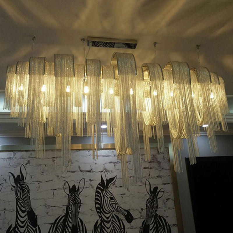 Arch Aluminum Chain Chandelier Postmodern 12-Bulb Silver Suspension Light for Lobby Clearhalo 'Ceiling Lights' 'Island Lights' Lighting' 2547024