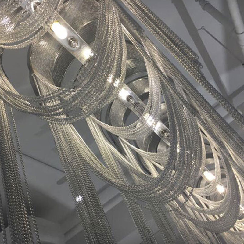 Arch Aluminum Chain Chandelier Postmodern 12-Bulb Silver Suspension Light for Lobby Clearhalo 'Ceiling Lights' 'Island Lights' Lighting' 2547026