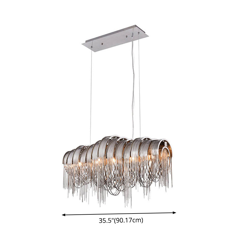 Arch Aluminum Chain Chandelier Postmodern 12-Bulb Silver Suspension Light for Lobby Clearhalo 'Ceiling Lights' 'Island Lights' Lighting' 2547028