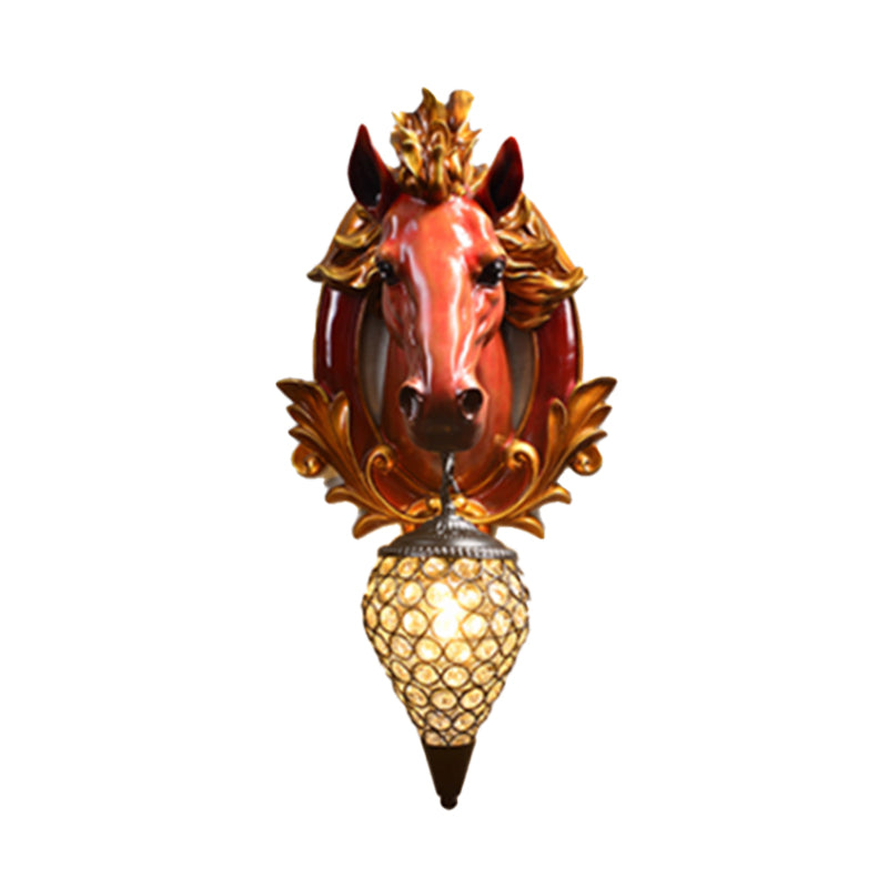 1 Light Living Room Wall Light Vintage Sconce with White/Red Horse Resin Decoration, 10"/12" Wide Clearhalo 'Wall Lamps & Sconces' 'Wall Lights' Lighting' 254786