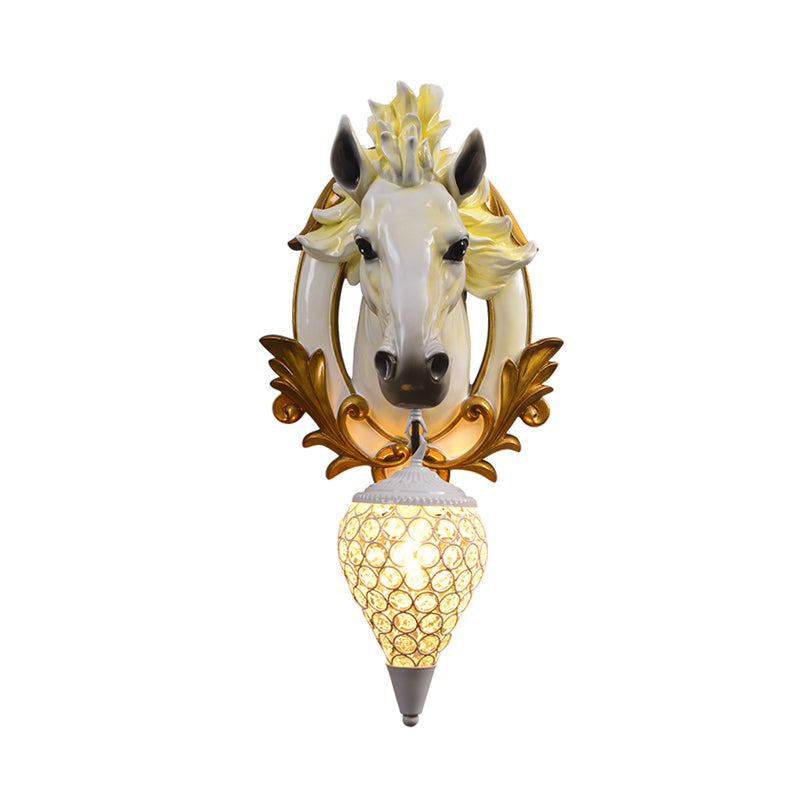 1 Light Living Room Wall Light Vintage Sconce with White/Red Horse Resin Decoration, 10"/12" Wide Clearhalo 'Wall Lamps & Sconces' 'Wall Lights' Lighting' 254791