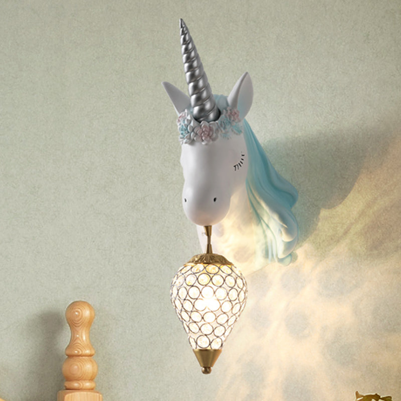 Ice Cream Wall Mount Light Vintage Crystal 1 Light Kid Room Sconce Light with Pink/Blue Unicorn Decoration Clearhalo 'Wall Lamps & Sconces' 'Wall Lights' Lighting' 254804