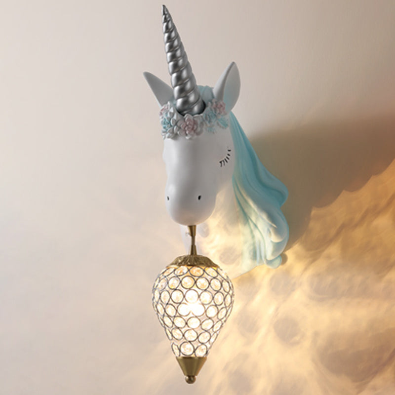 Ice Cream Wall Mount Light Vintage Crystal 1 Light Kid Room Sconce Light with Pink/Blue Unicorn Decoration Blue Clearhalo 'Wall Lamps & Sconces' 'Wall Lights' Lighting' 254805