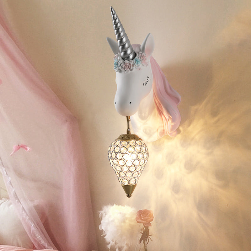 Ice Cream Wall Mount Light Vintage Crystal 1 Light Kid Room Sconce Light with Pink/Blue Unicorn Decoration Pink Clearhalo 'Wall Lamps & Sconces' 'Wall Lights' Lighting' 254808