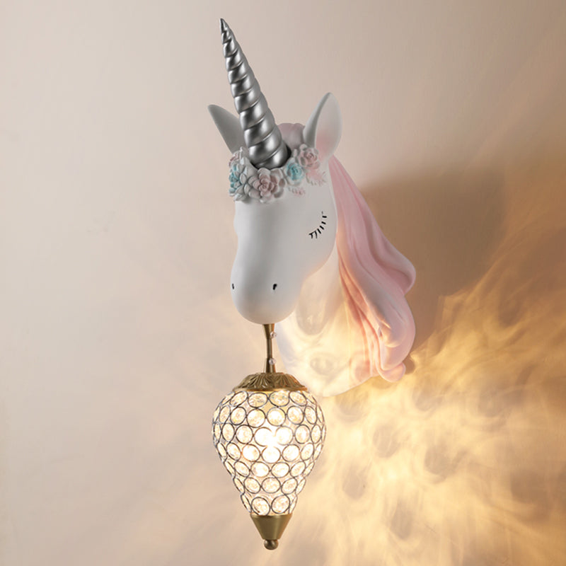 Ice Cream Wall Mount Light Vintage Crystal 1 Light Kid Room Sconce Light with Pink/Blue Unicorn Decoration Clearhalo 'Wall Lamps & Sconces' 'Wall Lights' Lighting' 254810