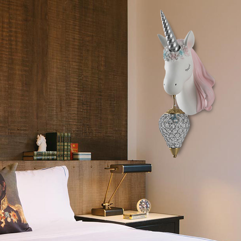 Ice Cream Wall Mount Light Vintage Crystal 1 Light Kid Room Sconce Light with Pink/Blue Unicorn Decoration Clearhalo 'Wall Lamps & Sconces' 'Wall Lights' Lighting' 254811