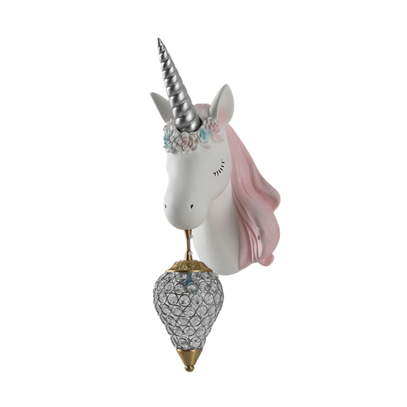 Ice Cream Wall Mount Light Vintage Crystal 1 Light Kid Room Sconce Light with Pink/Blue Unicorn Decoration Clearhalo 'Wall Lamps & Sconces' 'Wall Lights' Lighting' 254812