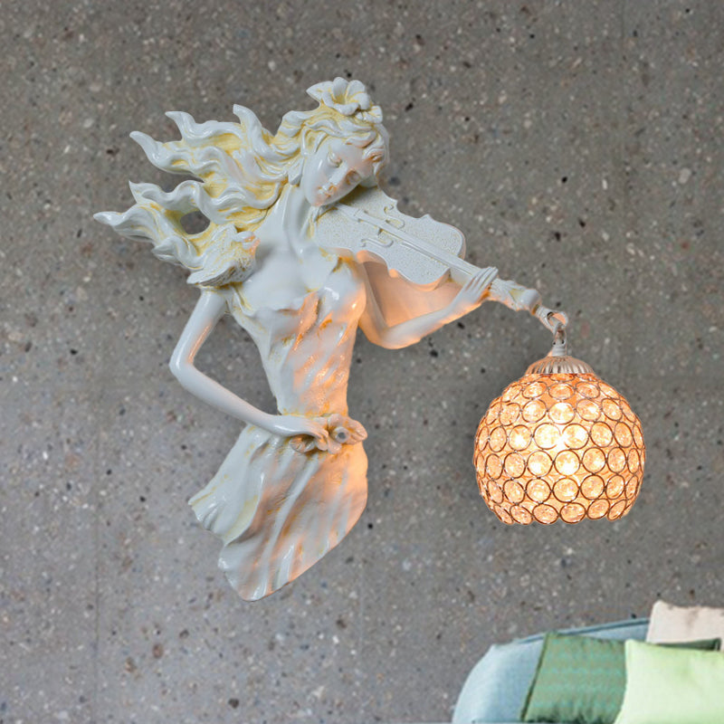 Dome Wall Mount Light Vintage Metal and Crystal 1 Light White/Gold Wall Sconce Light with Girl Decoration Clearhalo 'Wall Lamps & Sconces' 'Wall Lights' Lighting' 254859