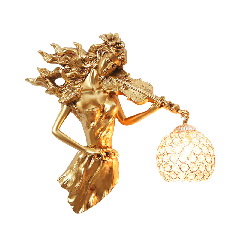 Dome Wall Mount Light Vintage Metal and Crystal 1 Light White/Gold Wall Sconce Light with Girl Decoration Clearhalo 'Wall Lamps & Sconces' 'Wall Lights' Lighting' 254866