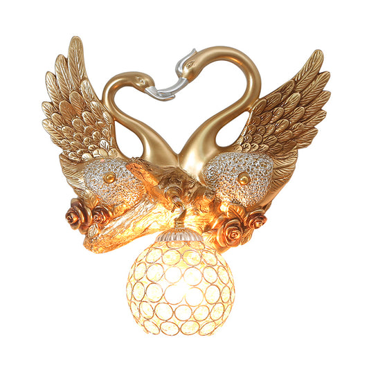 Resin Swan Wall Light Vintage 1 Light Gold Sconce Light with Dome Metal and Crystal Shade Clearhalo 'Wall Lamps & Sconces' 'Wall Lights' Lighting' 254877