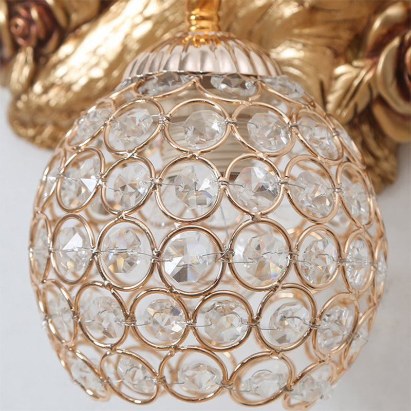Resin Swan Wall Light Vintage 1 Light Gold Sconce Light with Dome Metal and Crystal Shade Clearhalo 'Wall Lamps & Sconces' 'Wall Lights' Lighting' 254878