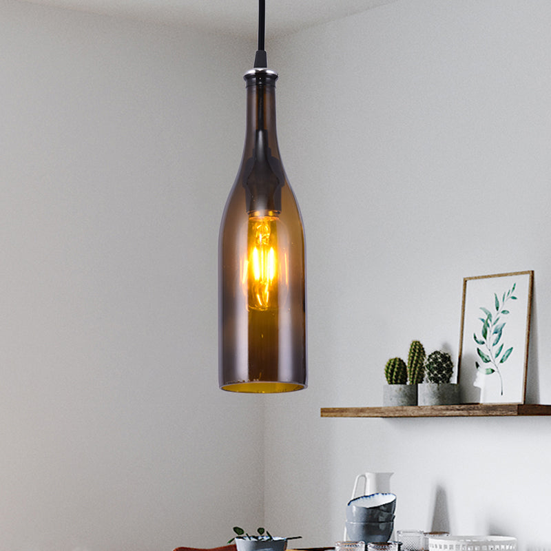 1 Light Bottle Shape Hanging Lamp Retro Industrial Glass Pendant Lamp for Restaurant Clearhalo 'Ceiling Lights' 'Glass shade' 'Glass' 'Industrial Pendants' 'Industrial' 'Middle Century Pendants' 'Pendant Lights' 'Pendants' 'Tiffany' Lighting' 2548841