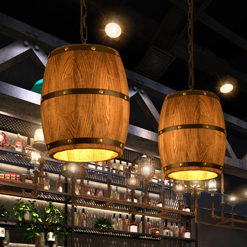 Brown 1 Light Drop Pendant Industrial Wood Bucket Hanging Lights for Bar Clearhalo 'Ceiling Lights' 'Pendant Lights' 'Pendants' Lighting' 2548845
