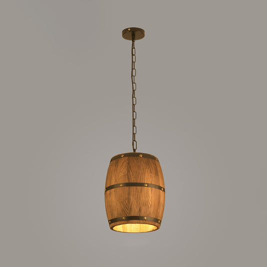 Brown 1 Light Drop Pendant Industrial Wood Bucket Hanging Lights for Bar Clearhalo 'Ceiling Lights' 'Pendant Lights' 'Pendants' Lighting' 2548846