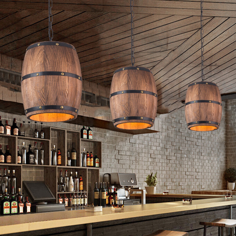 Brown 1 Light Drop Pendant Industrial Wood Bucket Hanging Lights for Bar Clearhalo 'Ceiling Lights' 'Pendant Lights' 'Pendants' Lighting' 2548848