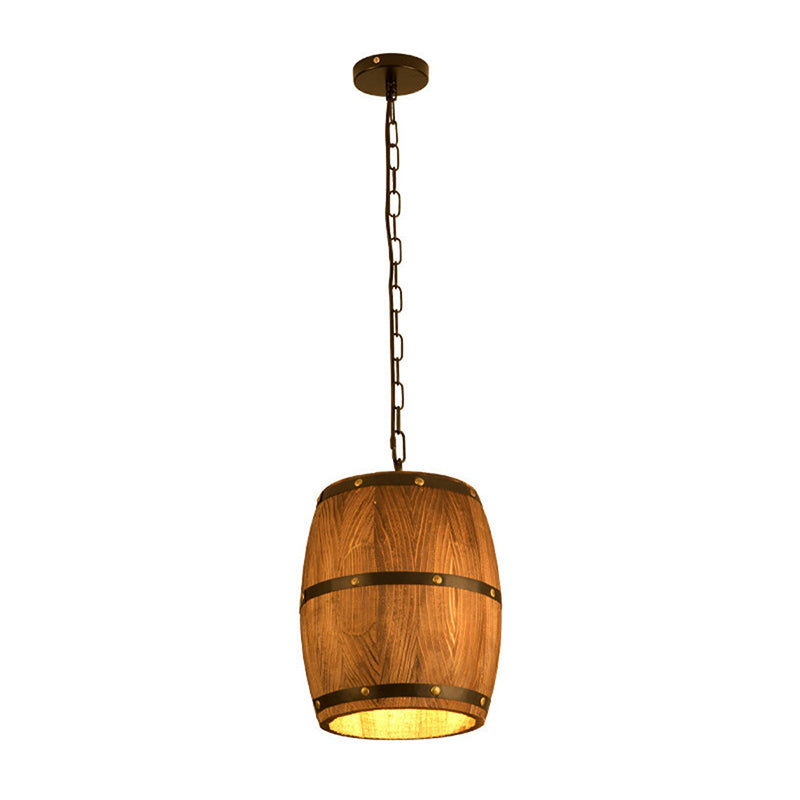 Brown 1 Light Drop Pendant Industrial Wood Bucket Hanging Lights for Bar Clearhalo 'Ceiling Lights' 'Pendant Lights' 'Pendants' Lighting' 2548850