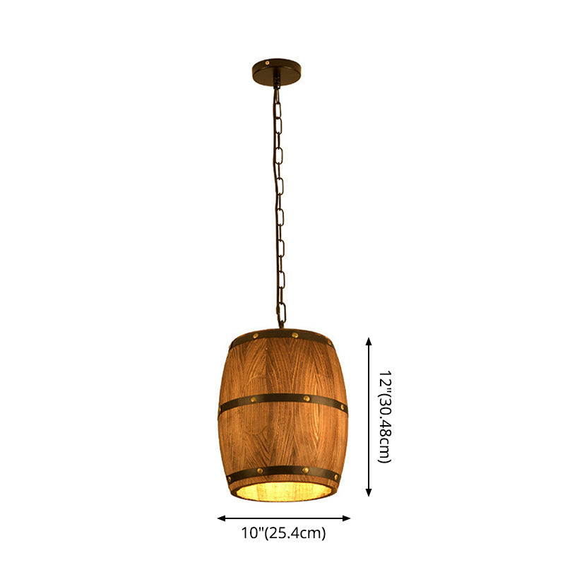 Brown 1 Light Drop Pendant Industrial Wood Bucket Hanging Lights for Bar Clearhalo 'Ceiling Lights' 'Pendant Lights' 'Pendants' Lighting' 2548851