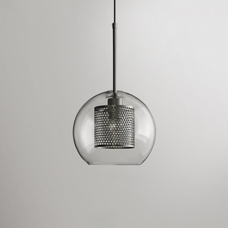 Clear Glass Pendant Light Modern 1 Light Hanging Light Fixtures For Dining Room Table Silver 9.5" Globe Clearhalo 'Ceiling Lights' 'Glass shade' 'Glass' 'Modern Pendants' 'Modern' 'Pendant Lights' 'Pendants' Lighting' 2548889