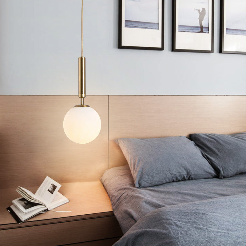Globe Hanging Ceiling Light Modern White Glass Pendant Lamp for Bedroom Clearhalo 'Ceiling Lights' 'Glass shade' 'Glass' 'Modern Pendants' 'Modern' 'Pendant Lights' 'Pendants' Lighting' 2548909