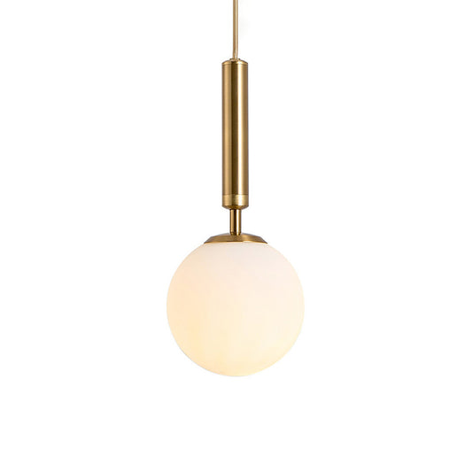 Globe Hanging Ceiling Light Modern White Glass Pendant Lamp for Bedroom Gold 6" Clearhalo 'Ceiling Lights' 'Glass shade' 'Glass' 'Modern Pendants' 'Modern' 'Pendant Lights' 'Pendants' Lighting' 2548910