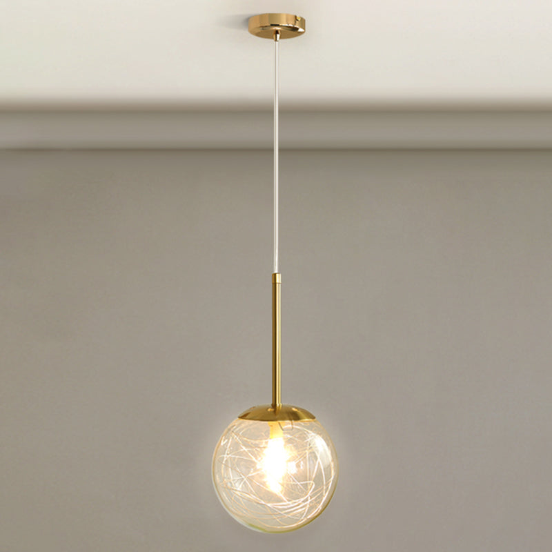 Spherical Glass Hanging Ceiling Light Modern 1 Light Bedroom Pendant Lamp in Gold Gold 8" Linear Clearhalo 'Ceiling Lights' 'Glass shade' 'Glass' 'Modern Pendants' 'Modern' 'Pendant Lights' 'Pendants' Lighting' 2548936
