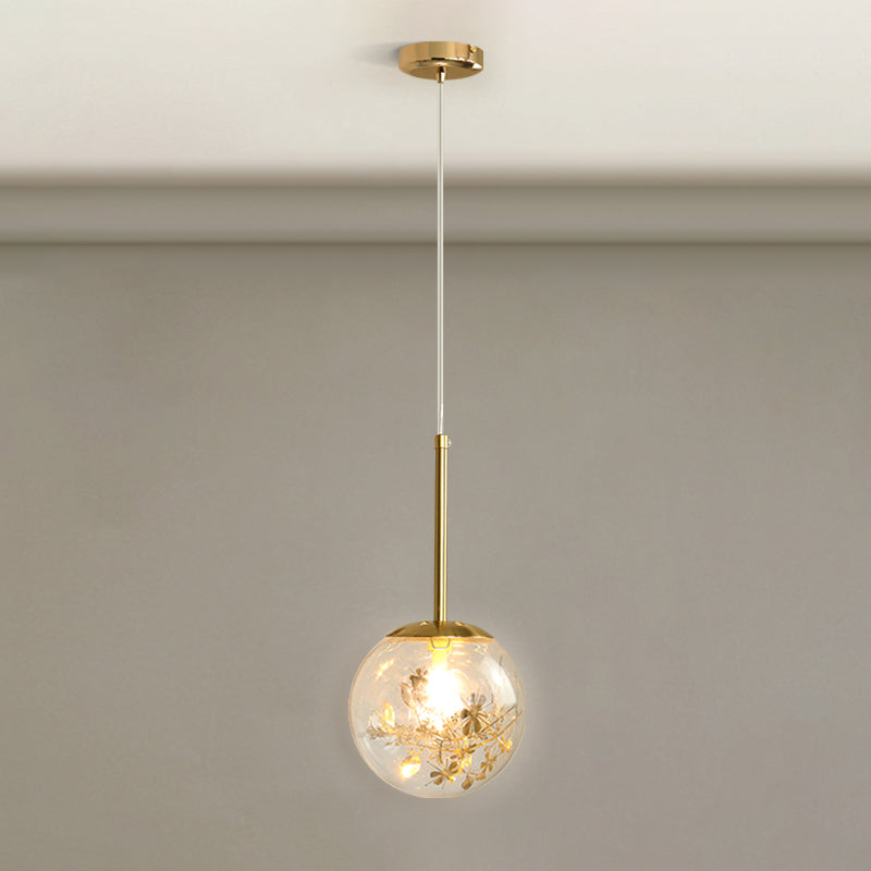 Spherical Glass Hanging Ceiling Light Modern 1 Light Bedroom Pendant Lamp in Gold Gold 6" Flower Clearhalo 'Ceiling Lights' 'Glass shade' 'Glass' 'Modern Pendants' 'Modern' 'Pendant Lights' 'Pendants' Lighting' 2548938