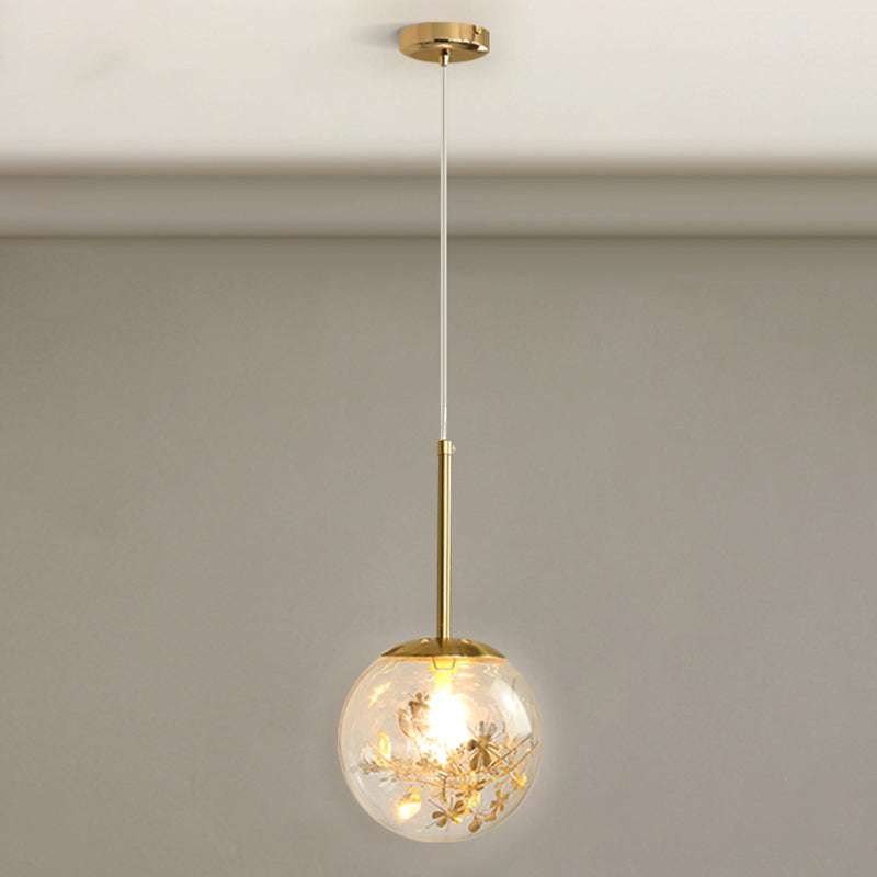 Spherical Glass Hanging Ceiling Light Modern 1 Light Bedroom Pendant Lamp in Gold Gold 8" Flower Clearhalo 'Ceiling Lights' 'Glass shade' 'Glass' 'Modern Pendants' 'Modern' 'Pendant Lights' 'Pendants' Lighting' 2548939