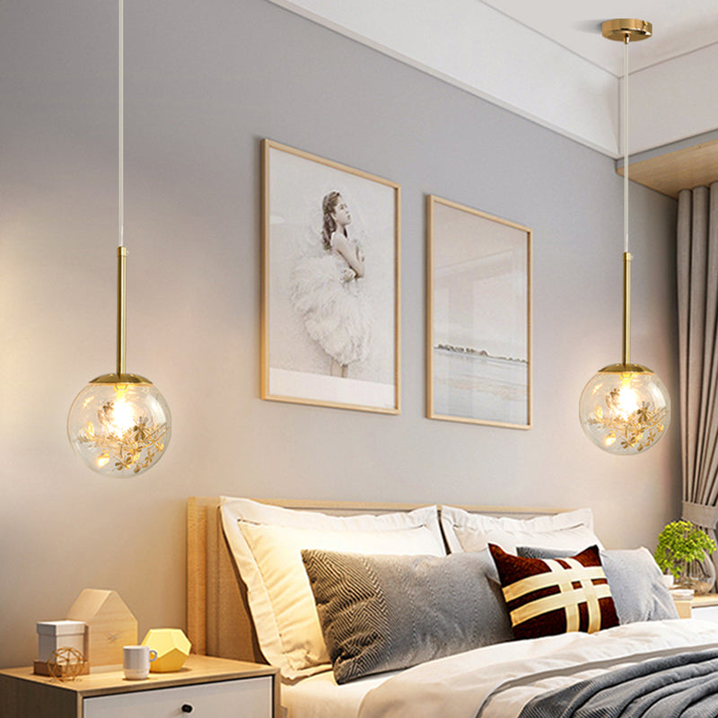 Spherical Glass Hanging Ceiling Light Modern 1 Light Bedroom Pendant Lamp in Gold Clearhalo 'Ceiling Lights' 'Glass shade' 'Glass' 'Modern Pendants' 'Modern' 'Pendant Lights' 'Pendants' Lighting' 2548940